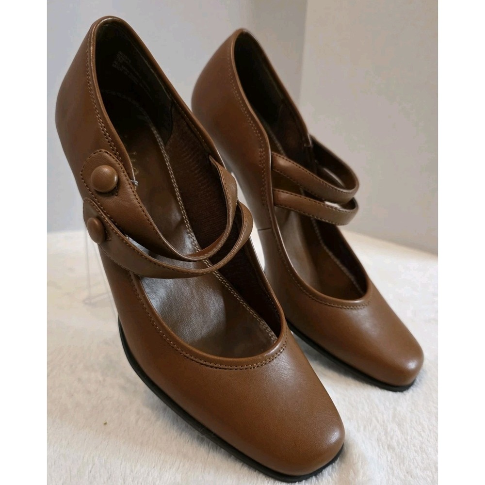 Rialto Brown Mary Jane Pumps Double Strap Button Square Toe Heels Womens 7M